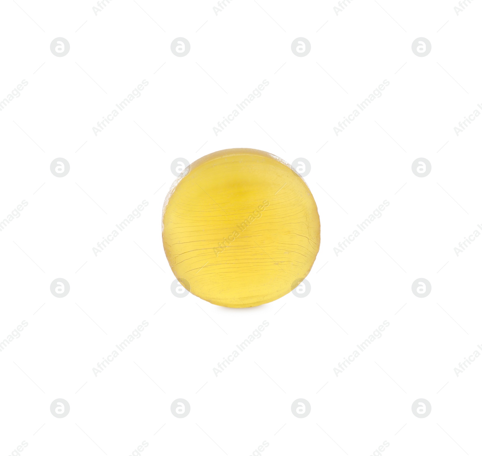 Photo of One yellow cough drop isolated on white