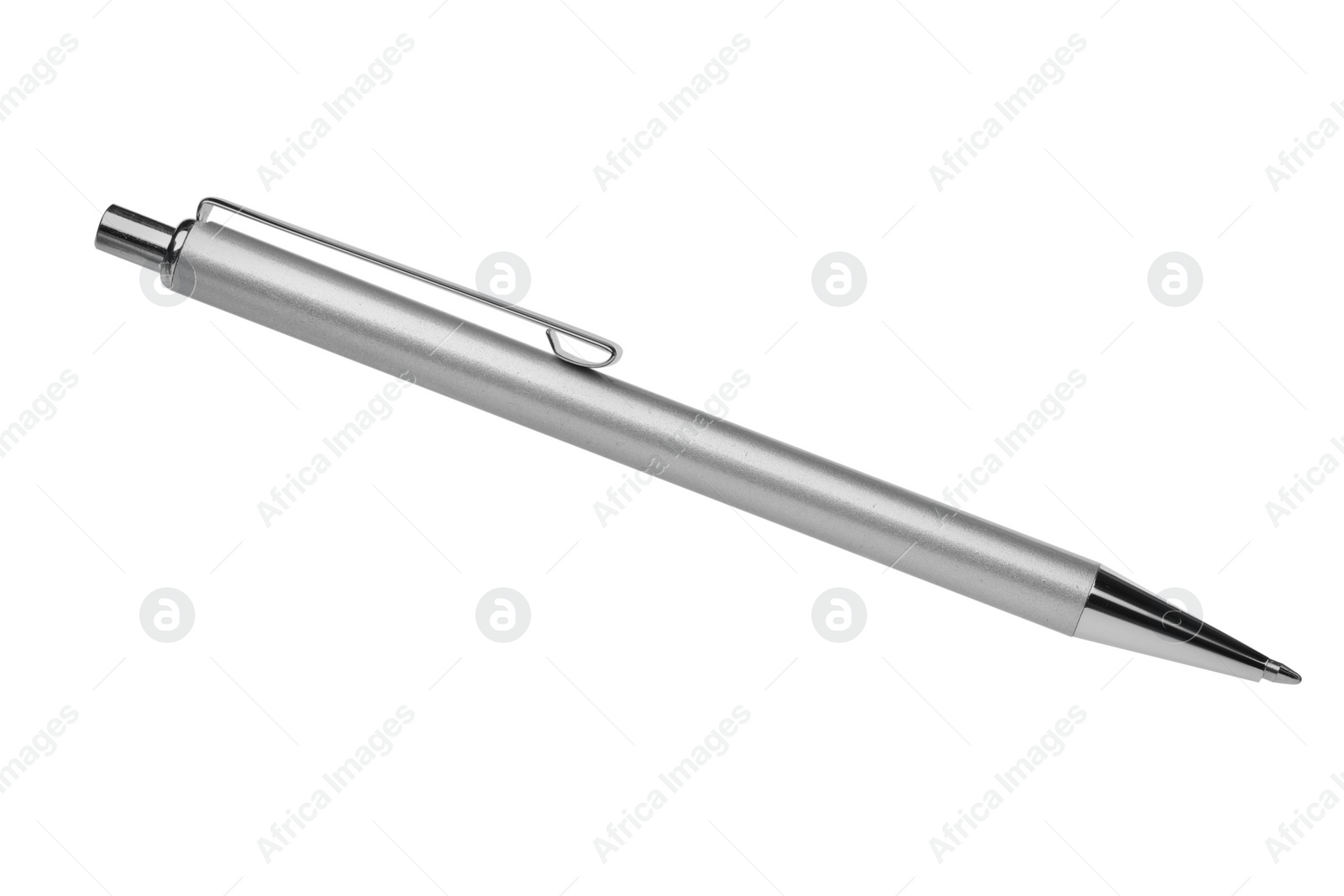 Photo of New stylish silver pen isolated on white