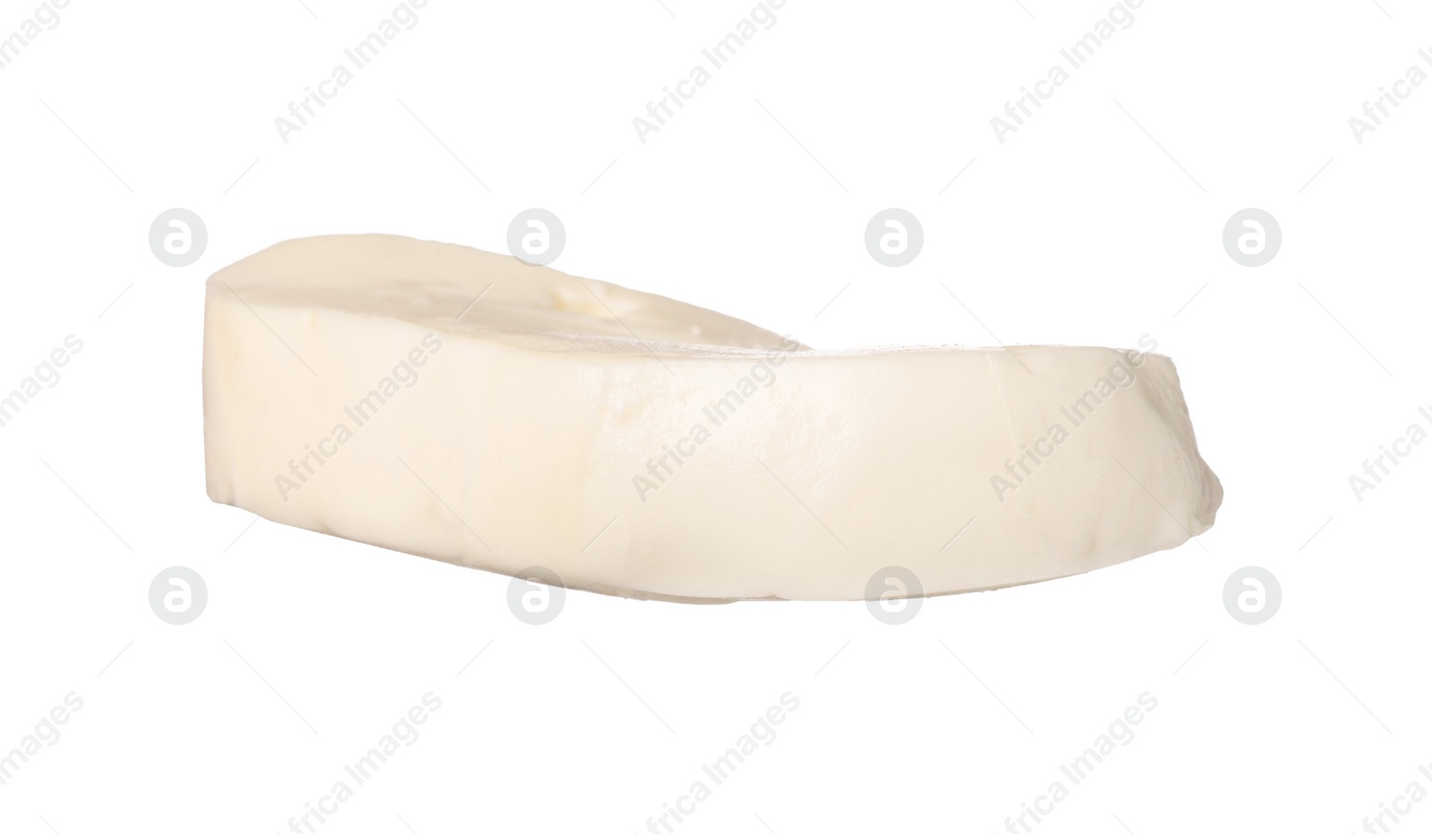 Photo of One slice of mozzarella cheese isolated on white