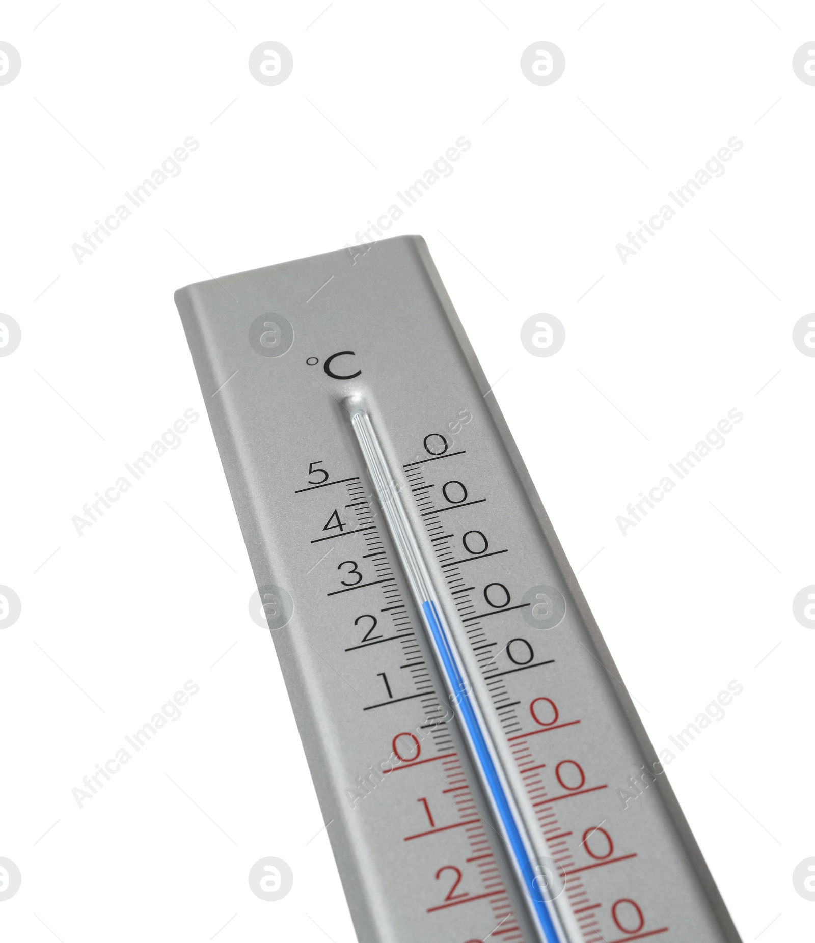 Photo of Modern grey weather thermometer on white background