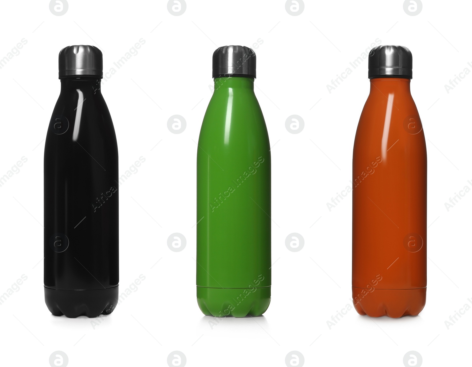 Image of Set of modern thermo bottles isolated on white