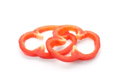 Photo of Cut ripe paprika pepper on white background