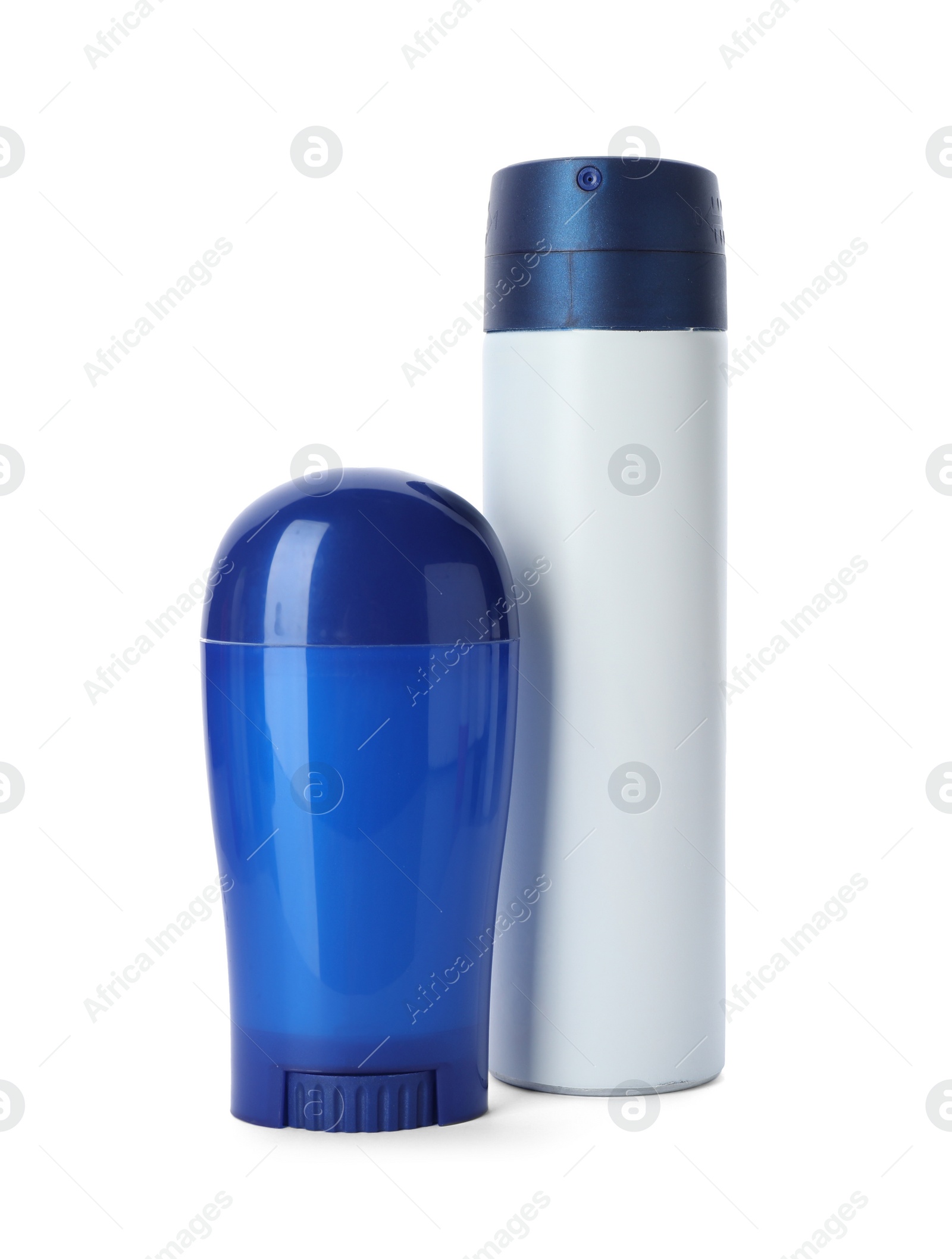 Photo of Different deodorants on white background. Skin care
