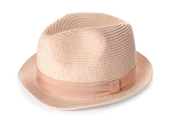 Photo of Summer hat on white background. Beach object