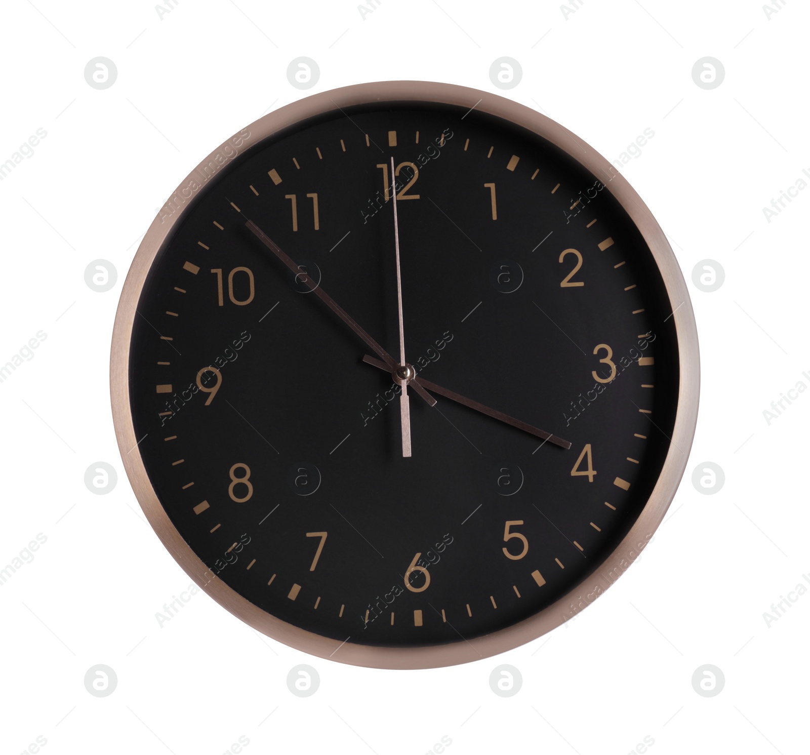 Photo of Stylish round clock isolated on white. Interior element