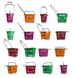 Image of Set of shopping baskets on white background