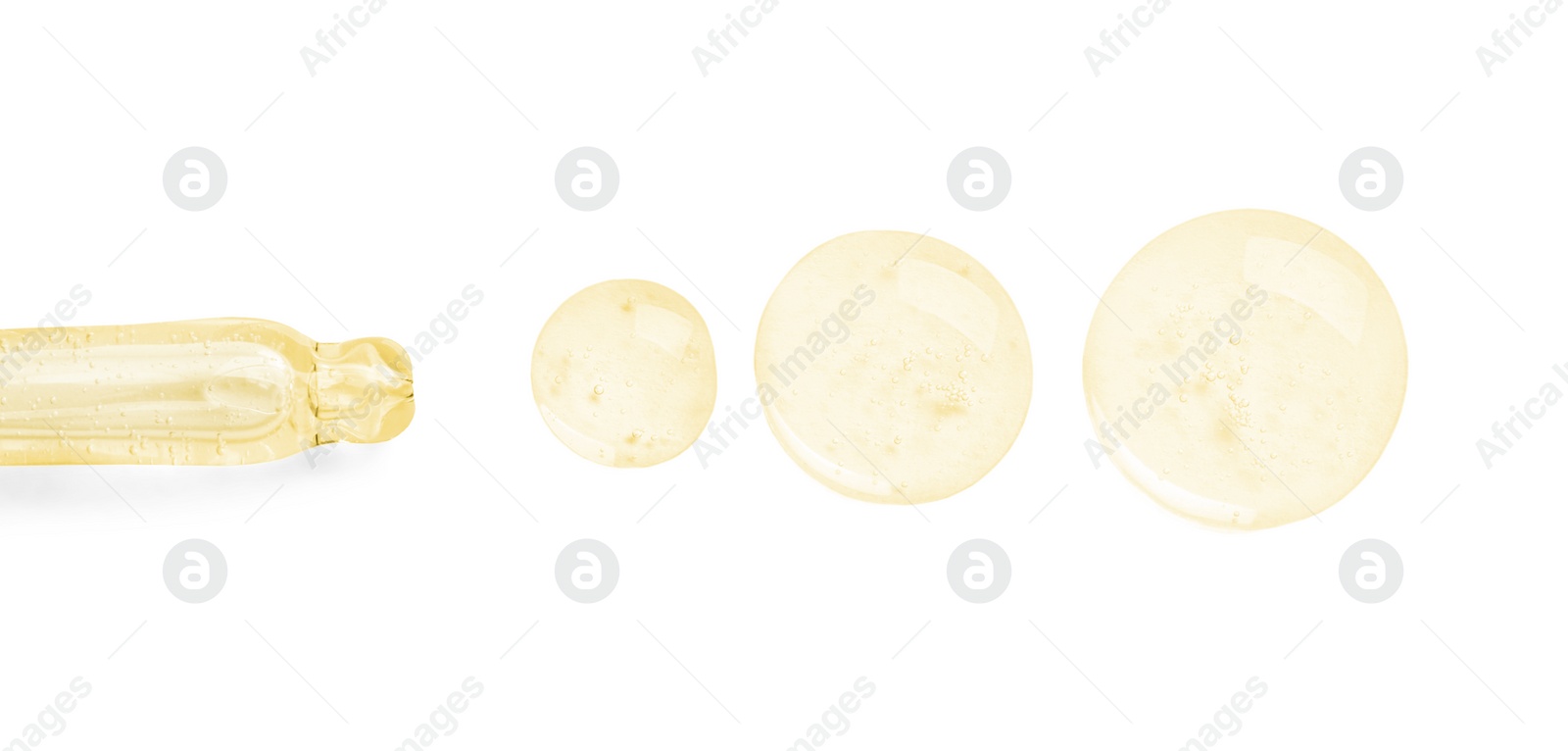Image of Dropper with serum on white background, top view. Skin care product