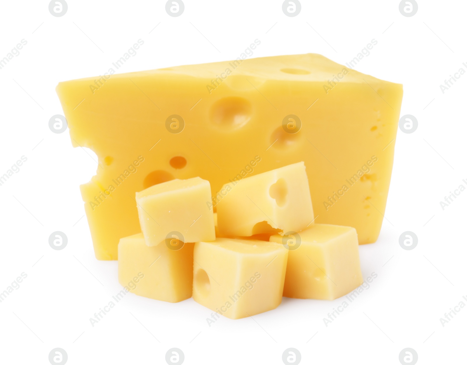 Photo of Cut fresh delicious cheese isolated on white