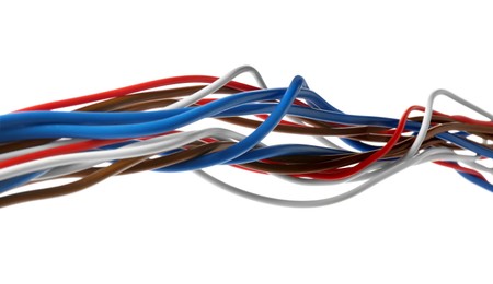 Photo of New colorful electrical wires isolated on white