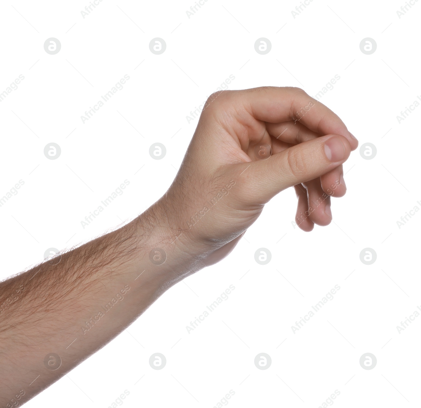 Photo of Man holding something on white background, closeup