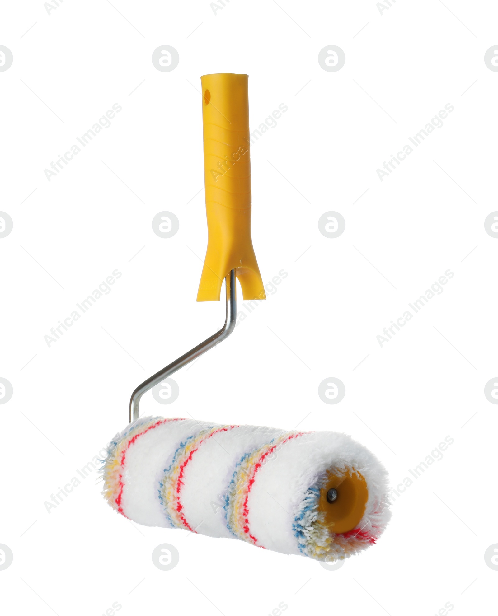 Photo of New paint roller brush on white background