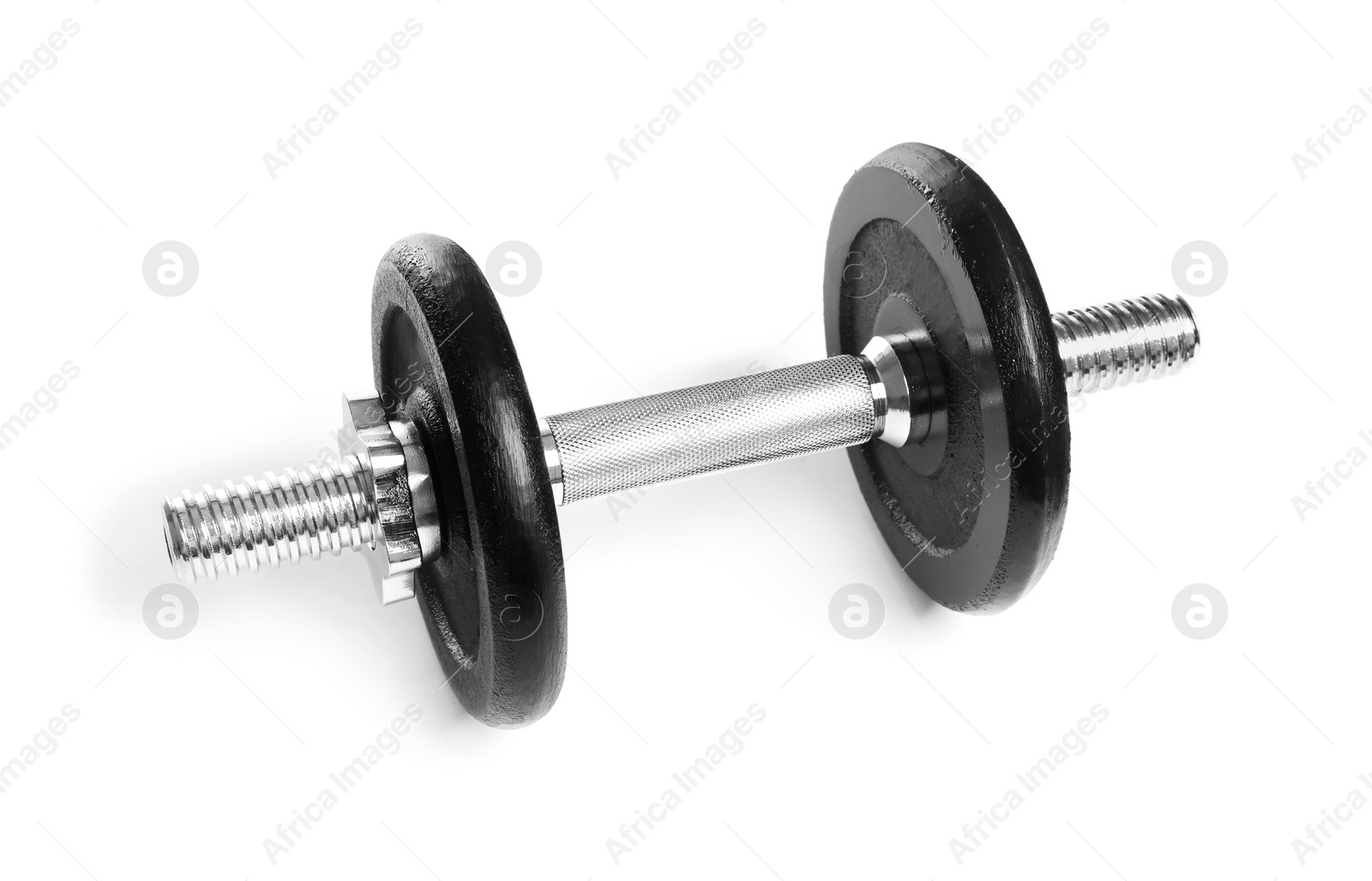 Photo of Professional dumbbell on white background. Sporting equipment