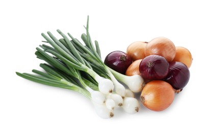 Photo of Different kinds of onions isolated on white