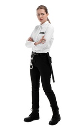 Photo of Female security guard in uniform on white background