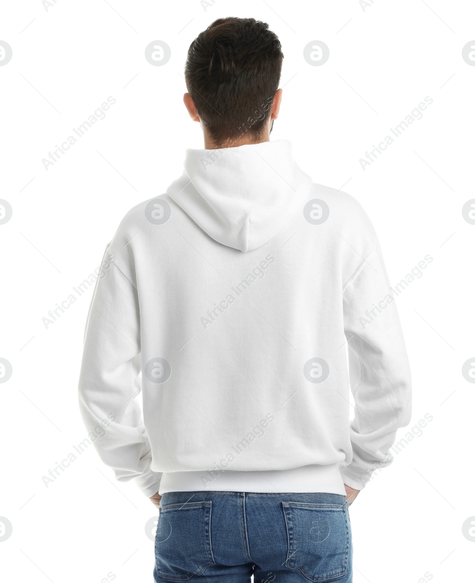 Photo of Young man in sweater isolated on white. Mock up for design