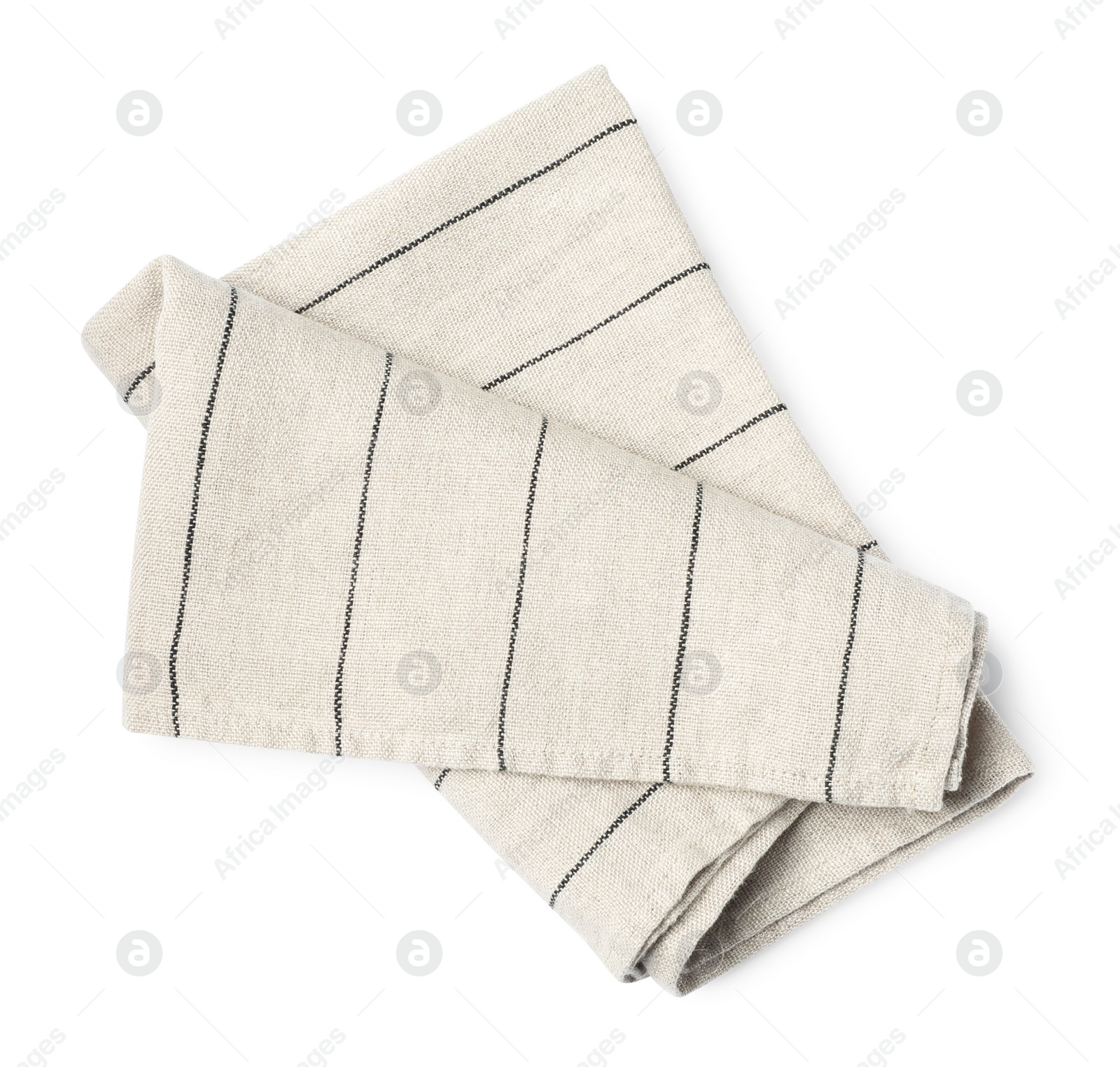 Photo of Striped fabric napkin on white background, top view