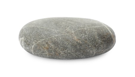 Photo of One grey stone isolated on white. Sea pebble