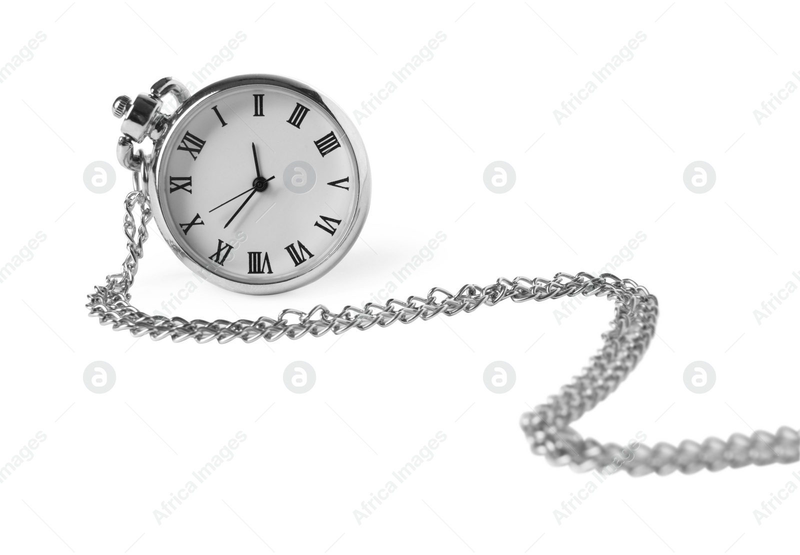 Photo of One silver pocket clock isolated on white