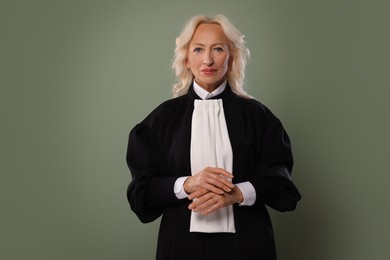 Photo of Senior judge in court dress on green background