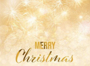 Illustration of Text Merry Christmas on festive background with fireworks