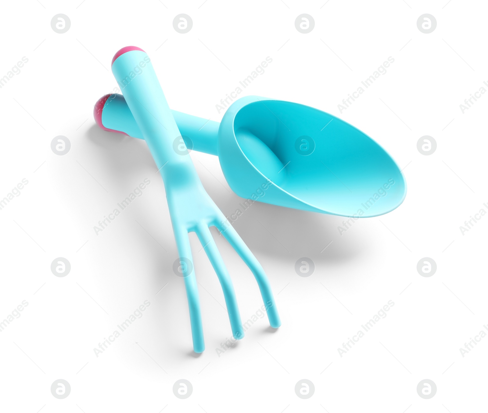 Photo of Set of professional gardening tools on white background