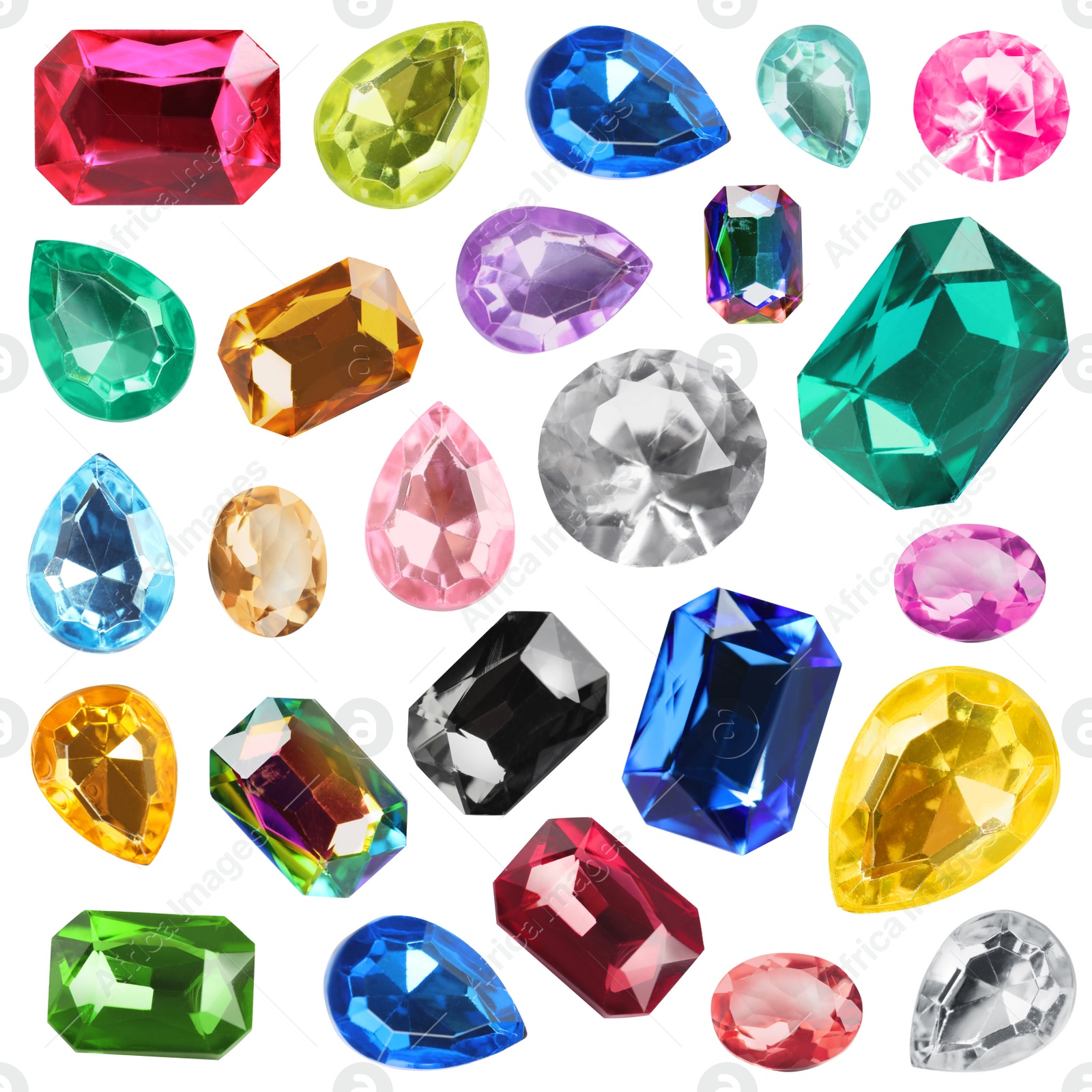 Image of Set of different bright gemstones isolated on white