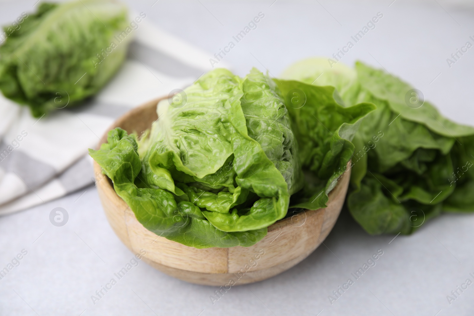 Photo of Fresh green romaine lettuces on grey table