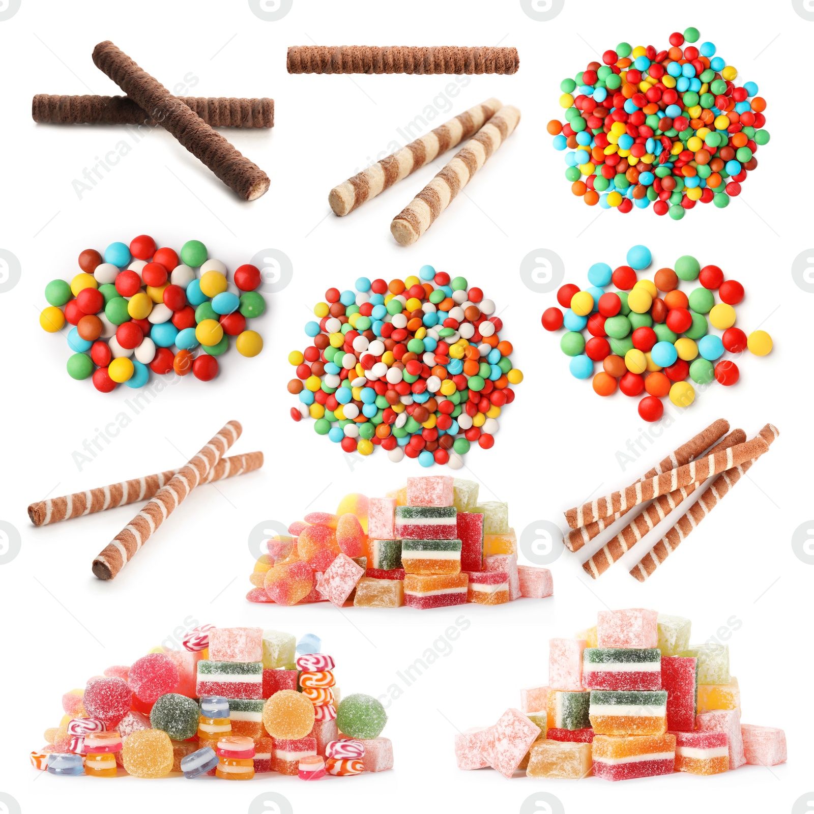 Image of Different tasty candies isolated on white, set