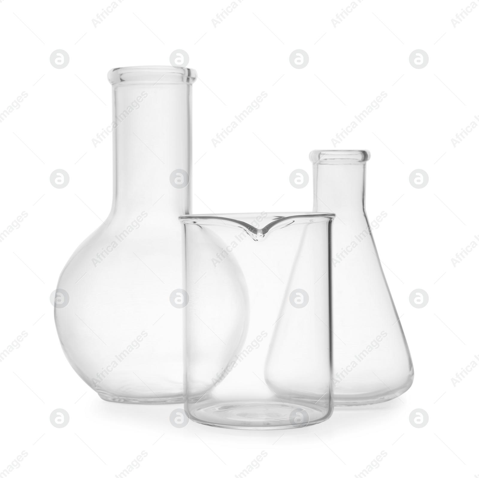 Photo of Set of laboratory glassware on white background