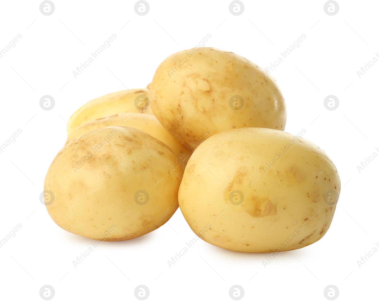 Photo of Fresh raw organic potatoes on white background