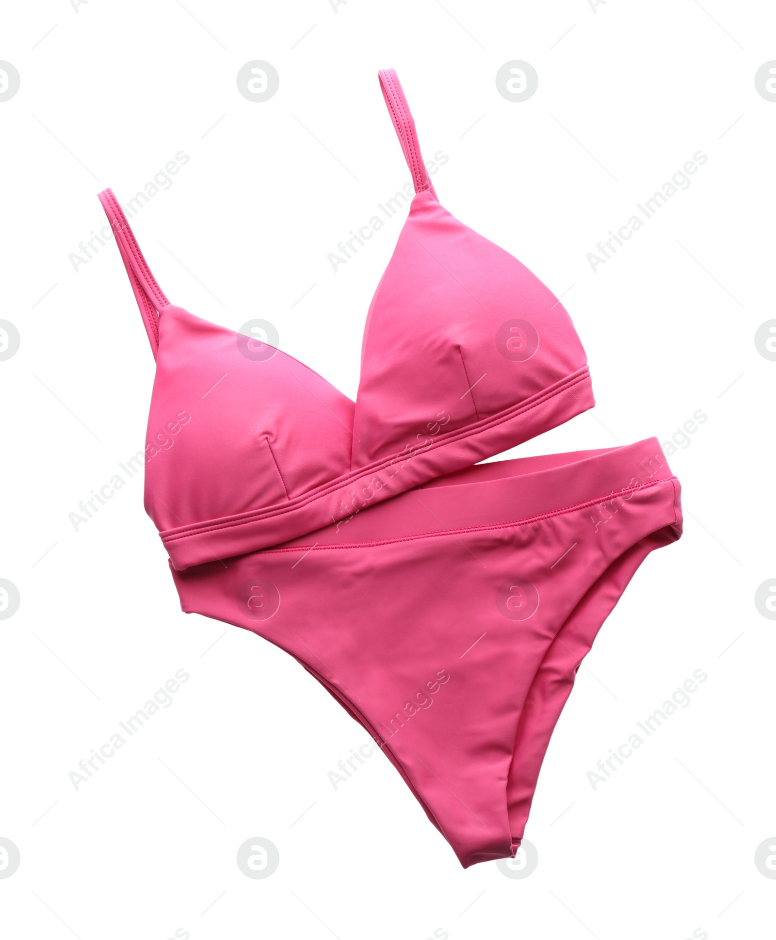 Photo of Beautiful pink bikini isolated on white, top view