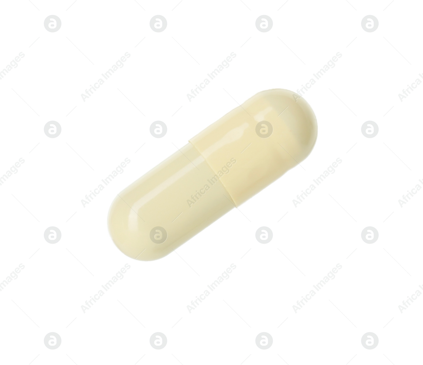 Photo of One vitamin capsule isolated on white. Health supplement