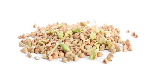 Photo of Pile of sprouted green buckwheat isolated on white