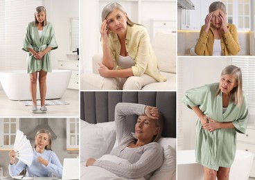 Image of Menopause, collage with photos of woman suffering from different symptoms