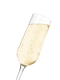 Photo of Glass of sparkling wine isolated on white
