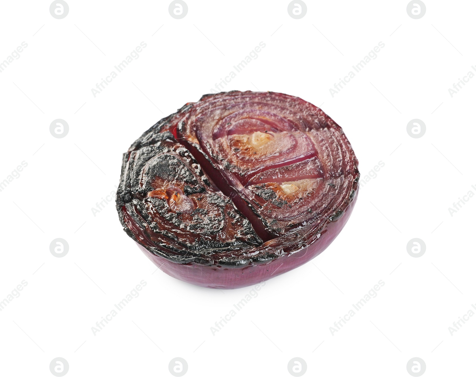 Photo of Cut grilled red onion isolated on white