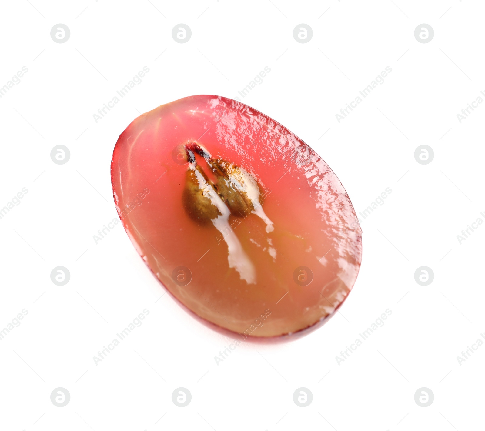 Photo of Cut fresh ripe juicy grape with seeds on white background