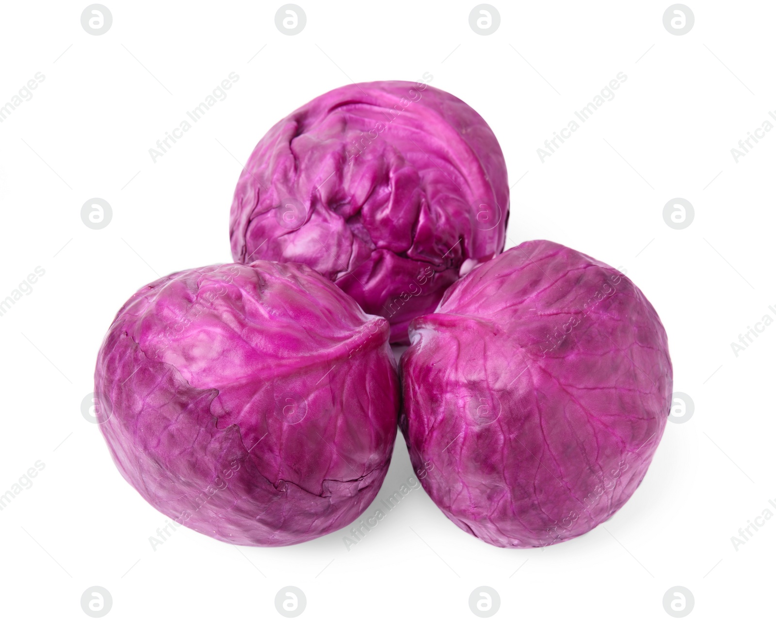 Photo of Whole fresh red cabbages isolated on white