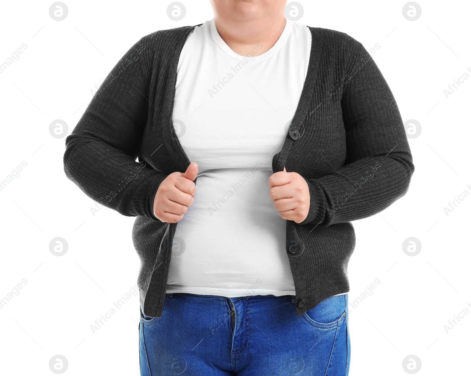 Photo of Overweight woman on white background