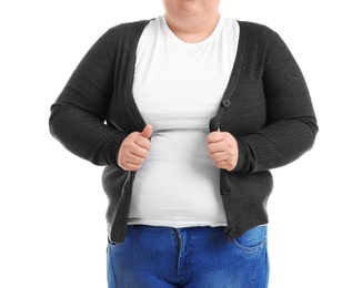 Photo of Overweight woman on white background