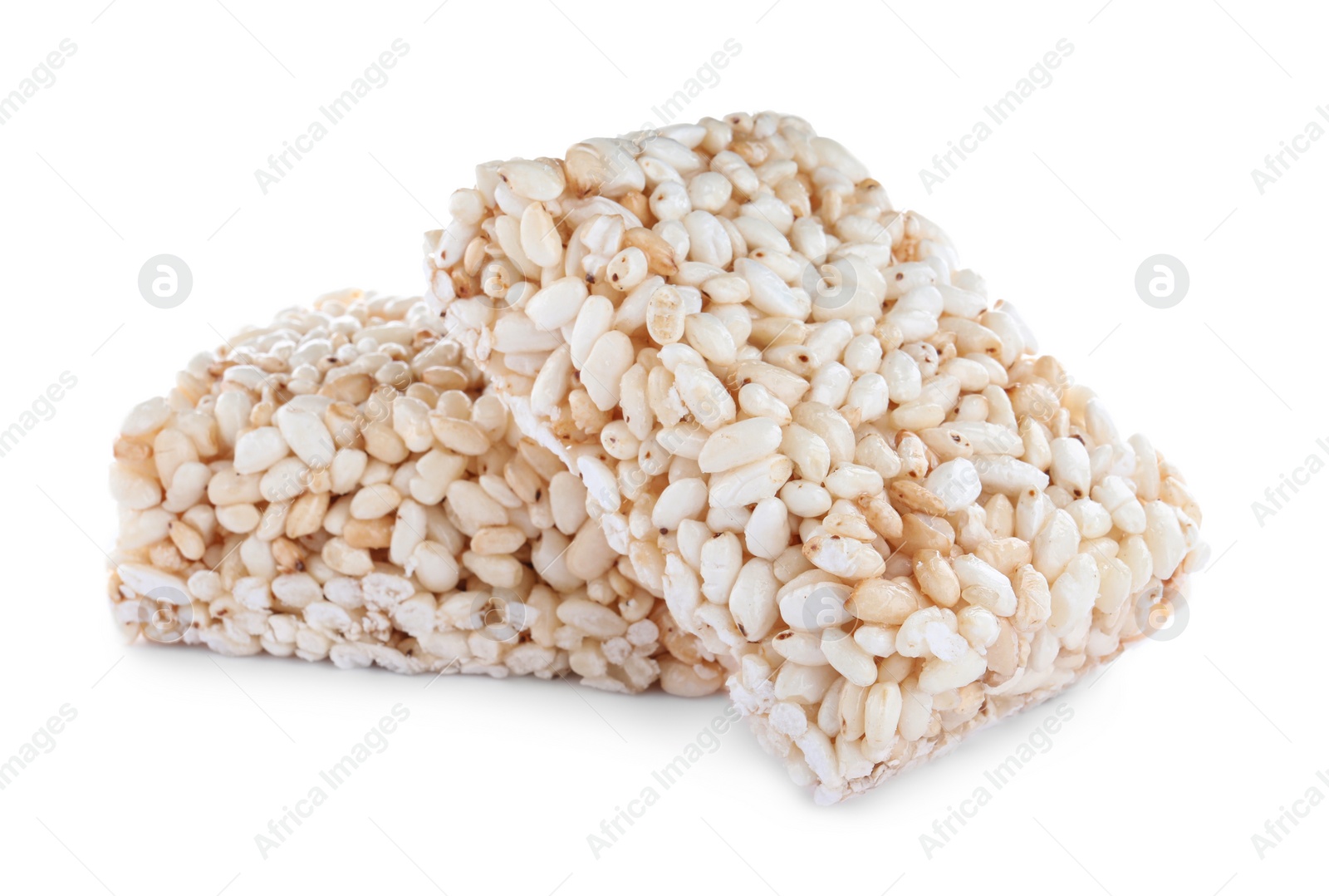 Photo of Delicious rice crispy treats isolated on white