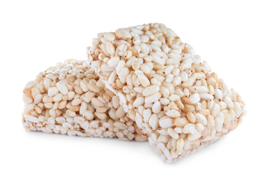 Photo of Delicious rice crispy treats isolated on white