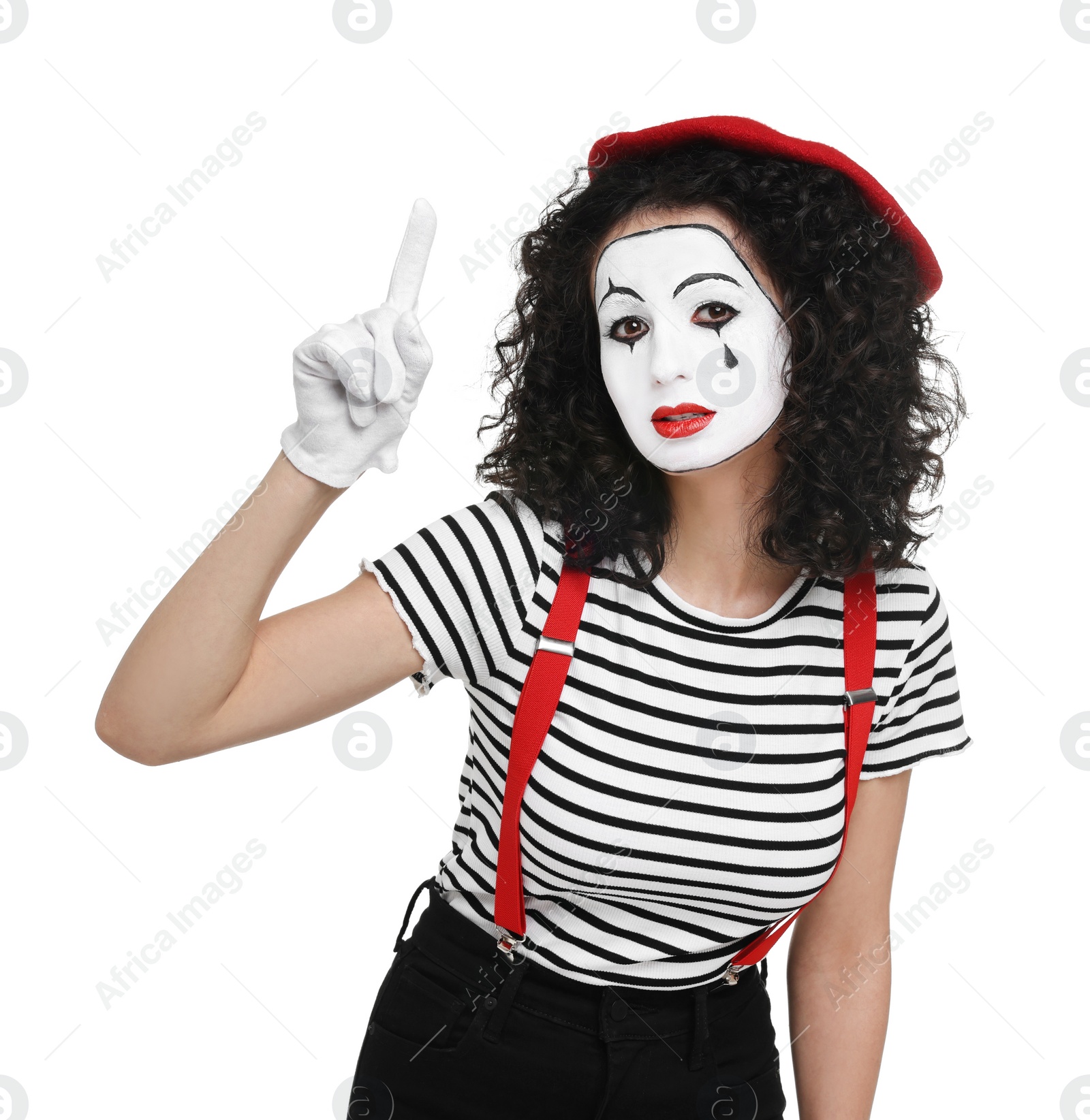 Photo of Funny mine with beret posing on white background