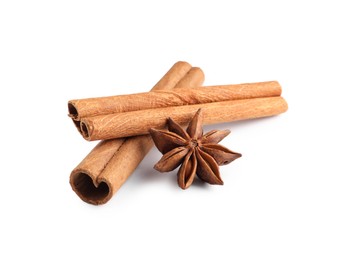 Cinnamon sticks and anise star isolated on white