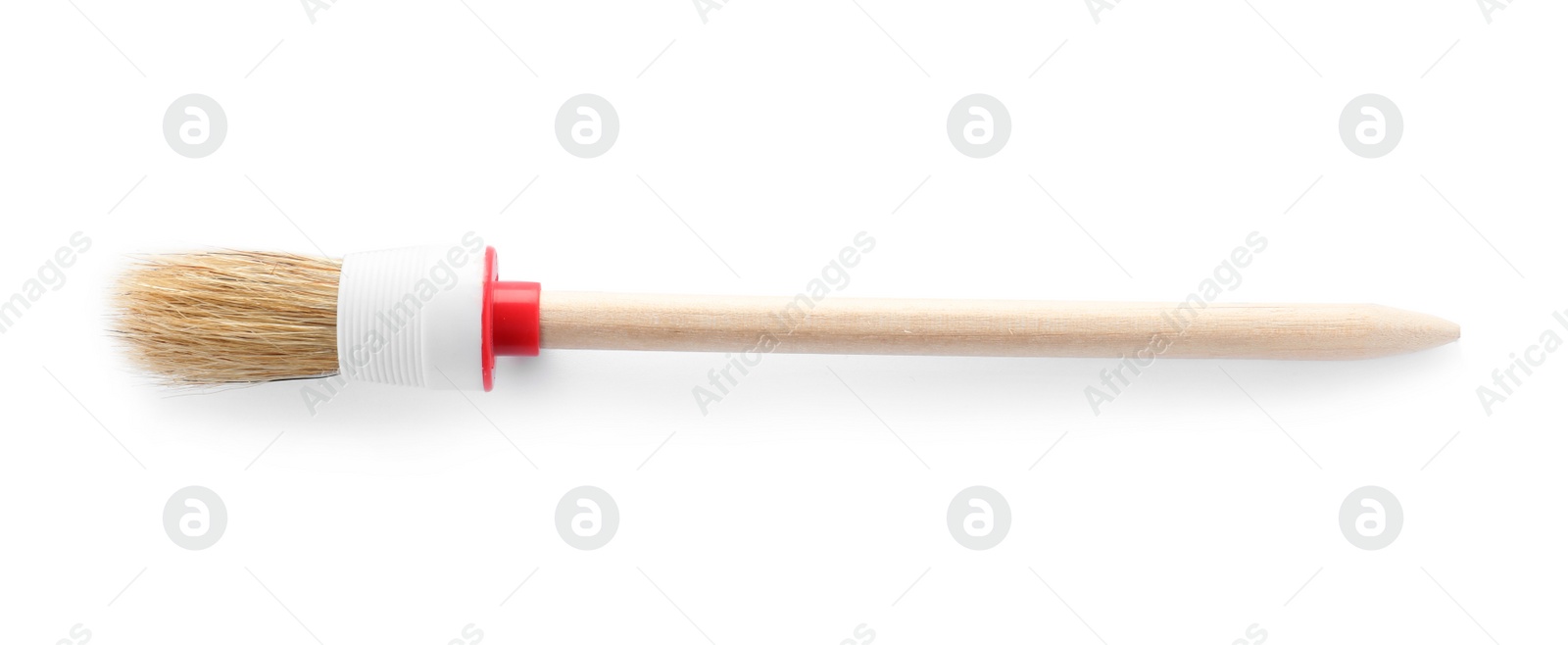 Photo of Thin wooden paint brush on white background