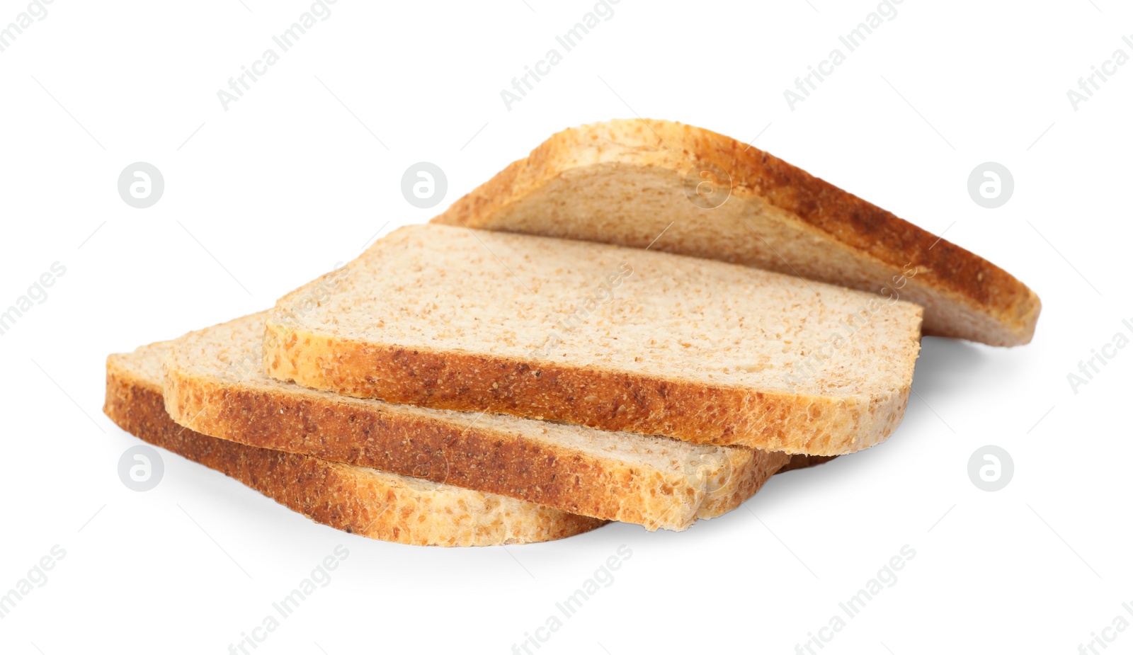 Photo of Slices of wheat bread isolated on white