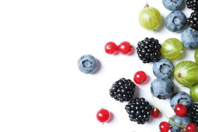 Photo of Mix of different fresh berries on white background