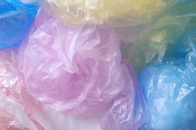 Many plastic bags as background, top view