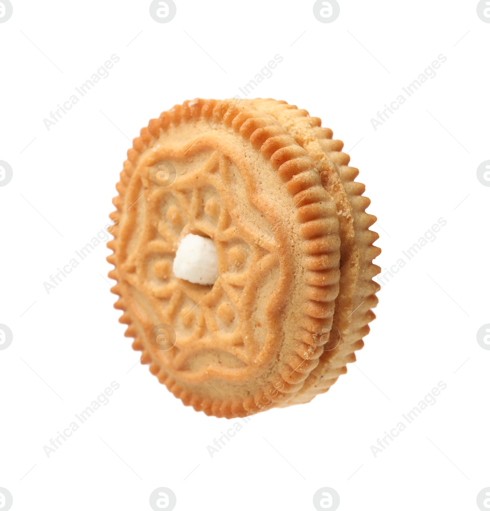 Photo of One tasty sandwich cookie isolated on white