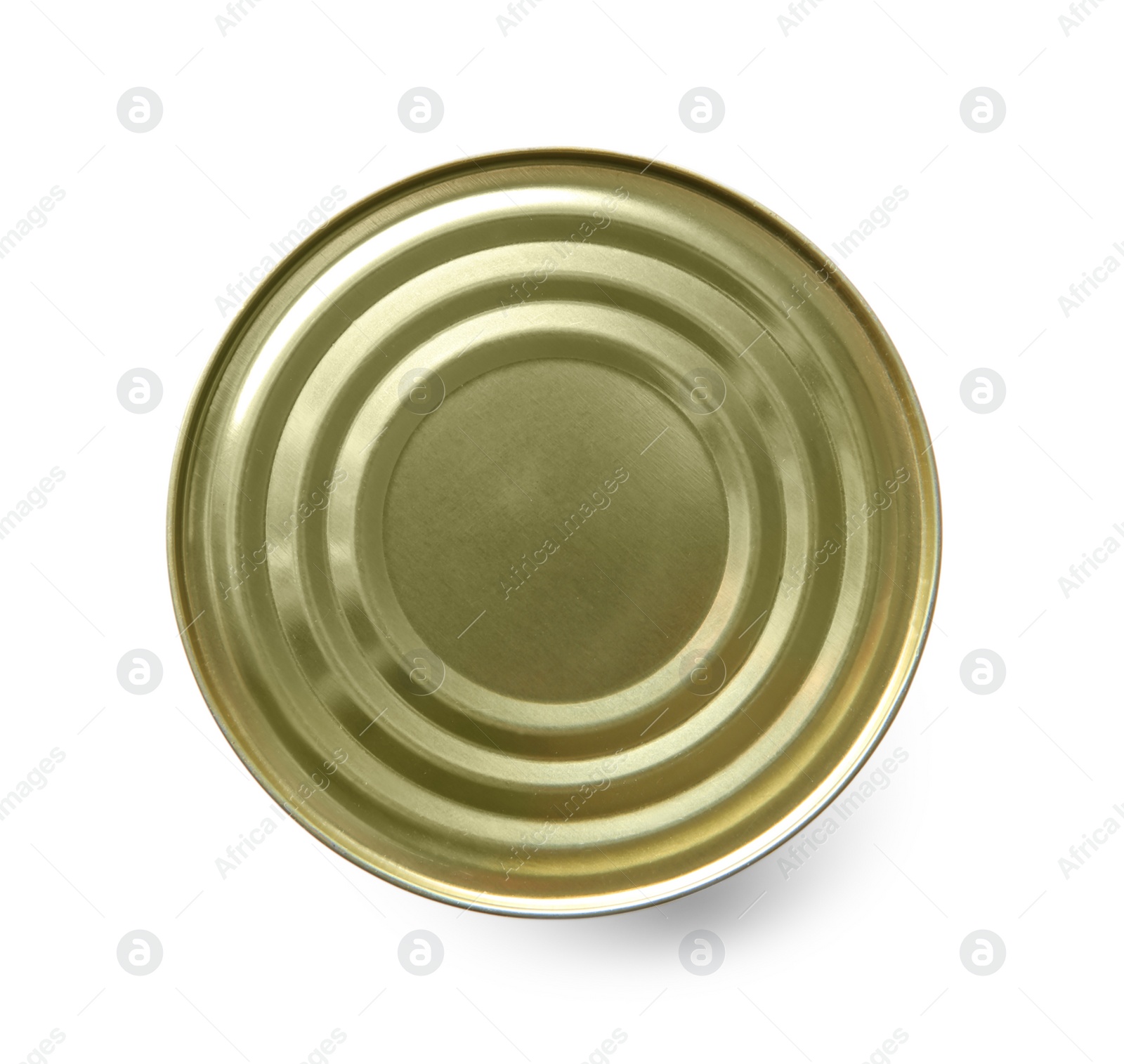 Photo of Closed tin can isolated on white, top view